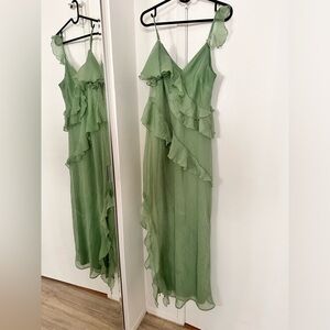 Green Ruffle Ankle Length Dress